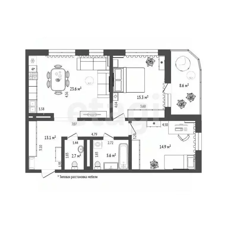 2-к кв. Тюменская область, Тюмень ул. Николая Машарова, 2 (110.2 м) - Фото 2