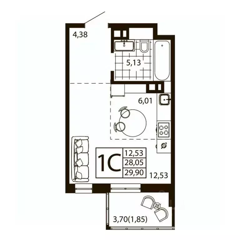 1-к кв. Ростовская область, Ростов-на-Дону ул. Текучева, 370/2 (29.25 ... - Фото 1