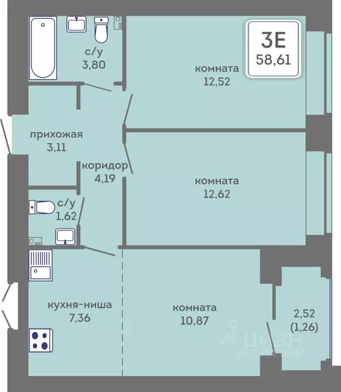 3-к кв. Пермский край, Пермь Кировоградская ул., 28 (58.61 м) - Фото 1