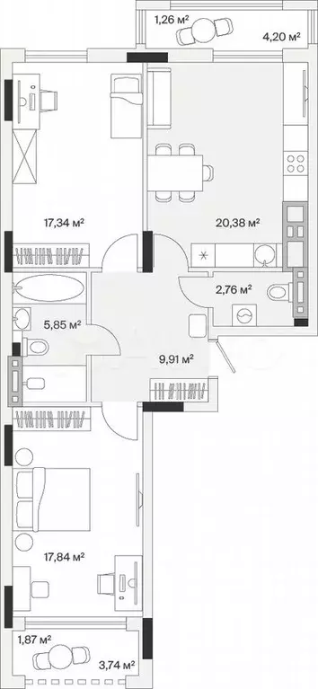 2-к. квартира, 77,6 м, 2/7 эт. - Фото 1