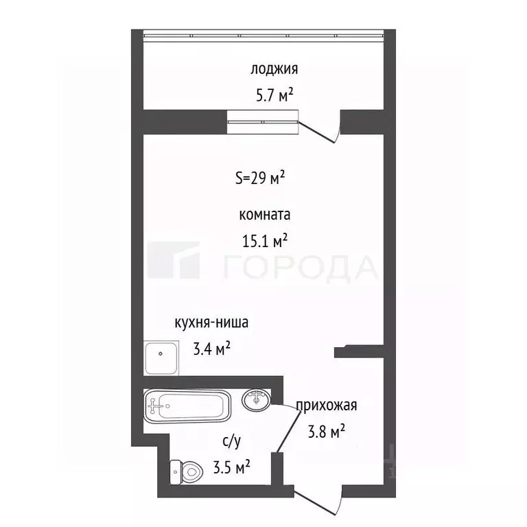Студия Алтайский край, Барнаул Комсомольский просп., 122Г (29.0 м) - Фото 2