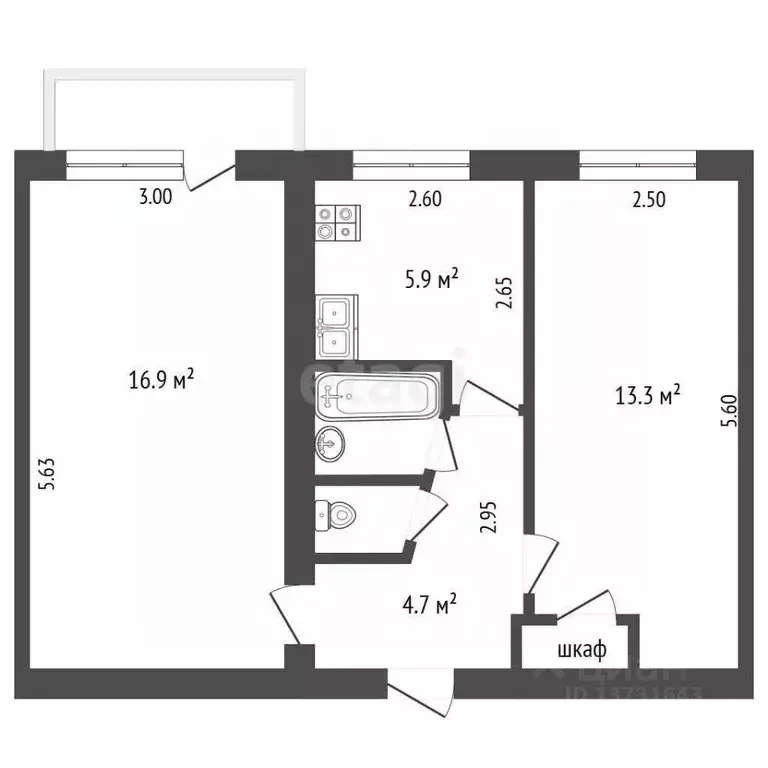 2-к кв. Псковская область, Порхов ул. Пушкина, 15 (44.5 м) - Фото 2