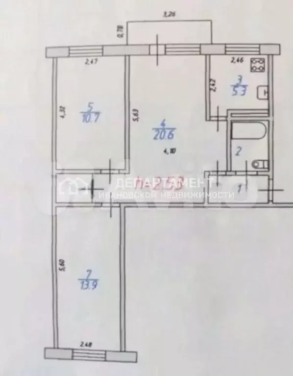 3-к. квартира, 59 м, 4/5 эт. - Фото 0