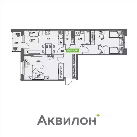 2-к кв. Архангельская область, Северодвинск  (59.76 м) - Фото 0