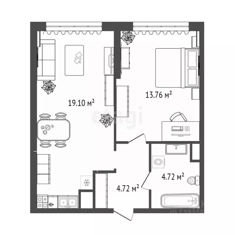1-к кв. Тюменская область, Тюмень ул. Пожарных и Спасателей, 14 (42.3 ... - Фото 1