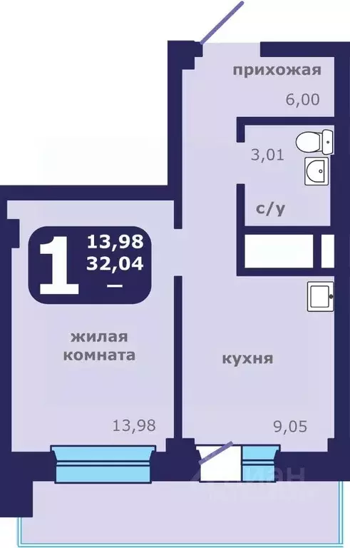 1-к кв. Красноярский край, Красноярск ул. Шевченко, 1 (32.04 м) - Фото 0