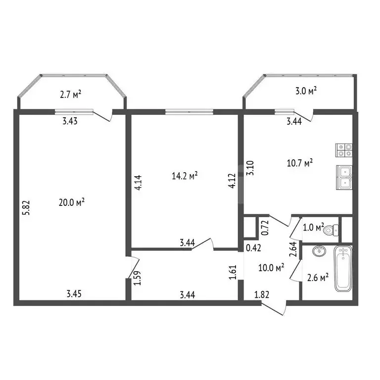2-комнатная квартира: Санкт-Петербург, Туристская улица, 13к1 (58.5 м) - Фото 1