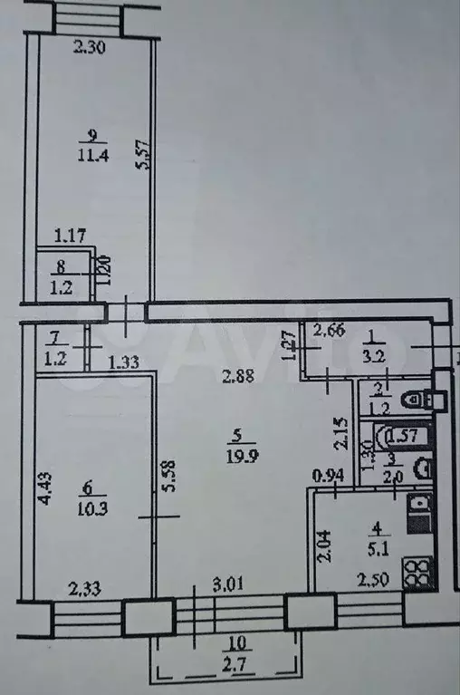 3-к. квартира, 56,3 м, 2/5 эт. - Фото 0