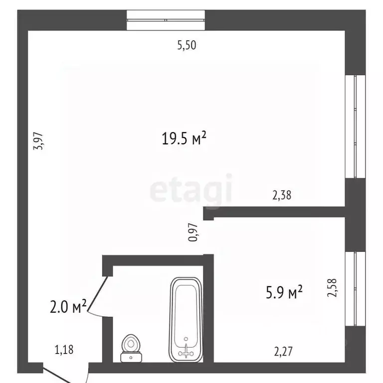 1-к кв. Кемеровская область, Новокузнецк ул. Ермака, 2 (30.4 м) - Фото 1