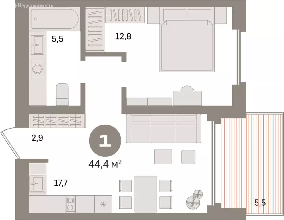 1-комнатная квартира: Екатеринбург, улица Советских Женщин (44.4 м) - Фото 1