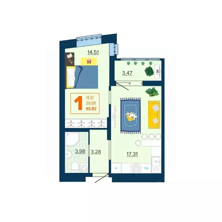 1-к кв. Брянская область, Брянск Московский мкр, 28 (40.82 м) - Фото 1