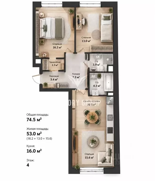 3-к кв. Москва Летниковская ул., 6к2 (74.5 м) - Фото 1
