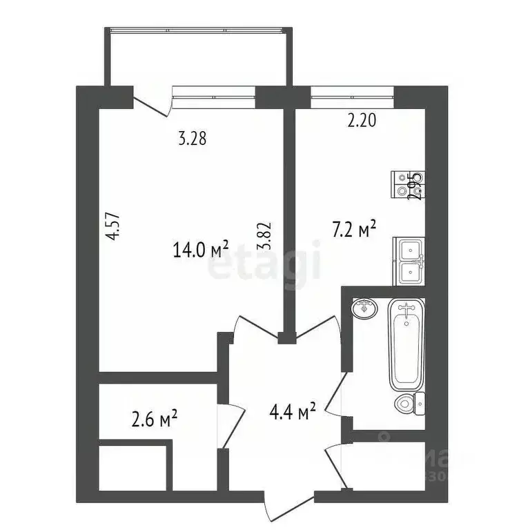 1-к кв. Омская область, Омск ул. Перелета, 6 (31.6 м) - Фото 1