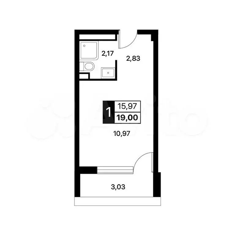Апартаменты-студия, 19 м, 7/14 эт. - Фото 1
