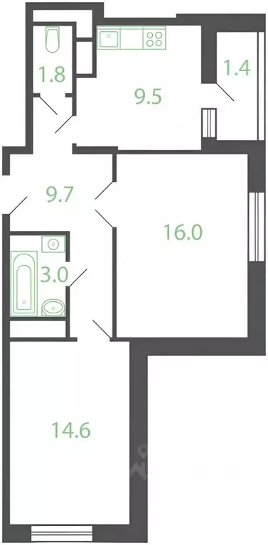 2-к кв. Московская область, Котельники Новые Котельники мкр, 18 (63.0 ... - Фото 2