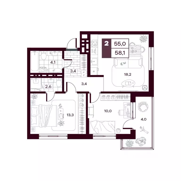 2-к кв. Тюменская область, Тюменский муниципальный округ, д. Дударева ... - Фото 1