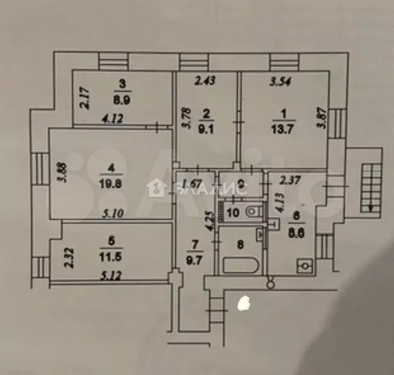 5-к. квартира, 87,9 м, 4/8 эт. - Фото 0