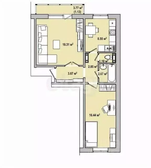 2-к кв. Кемеровская область, Новокузнецк ул. Косыгина, 24 (54.72 м) - Фото 0