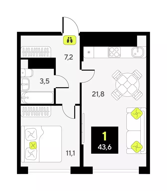 1-комнатная квартира: Тюмень, улица Ивана Чистякова, 3 (43.6 м) - Фото 1