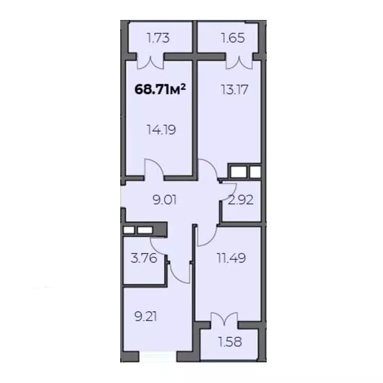 3-комнатная квартира: Адыгейск, ЖК Центральный Двор (68.71 м) - Фото 1