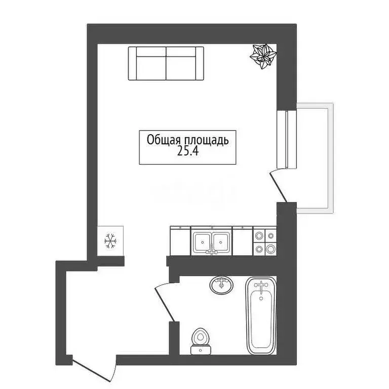 Квартира-студия: Новосибирск, Большая улица, 622 (25.4 м) - Фото 1