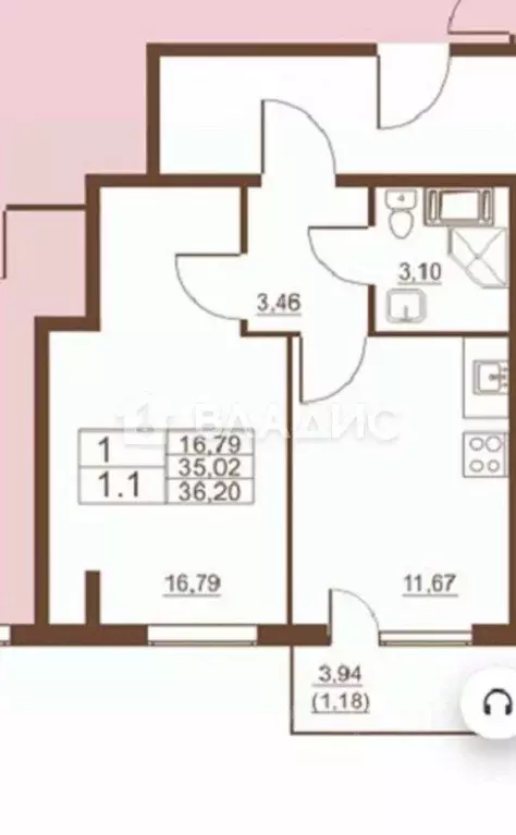 1-к кв. Санкт-Петербург пос. Шушары, Московское ш., 262к3 (36.3 м) - Фото 2