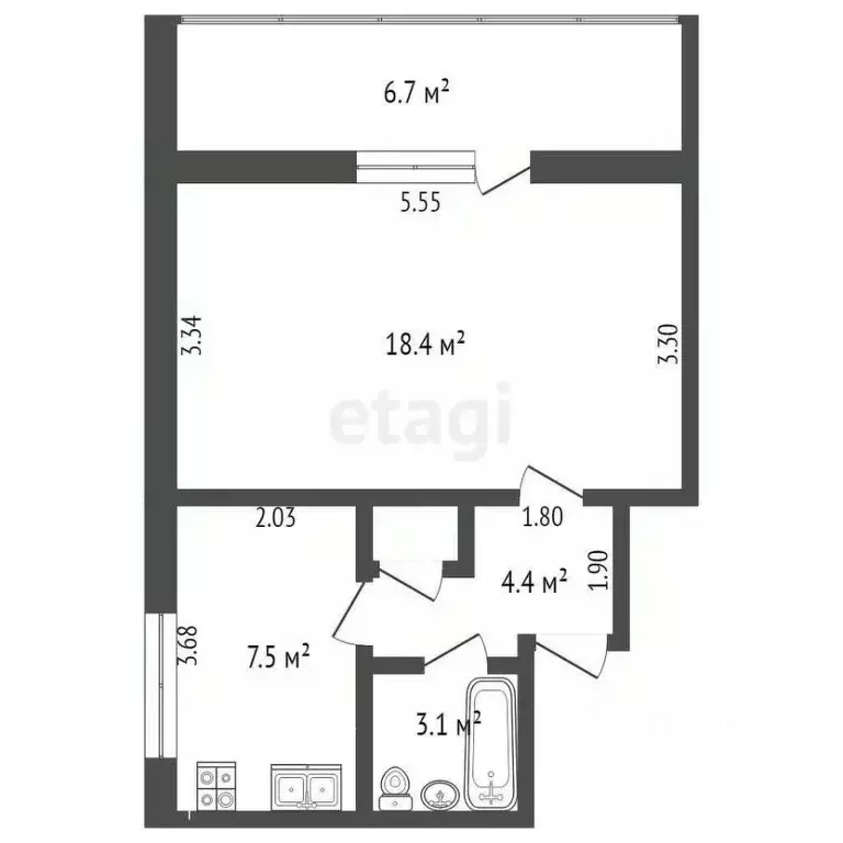 1-к кв. Крым, Саки ул. Строительная (34.5 м) - Фото 1