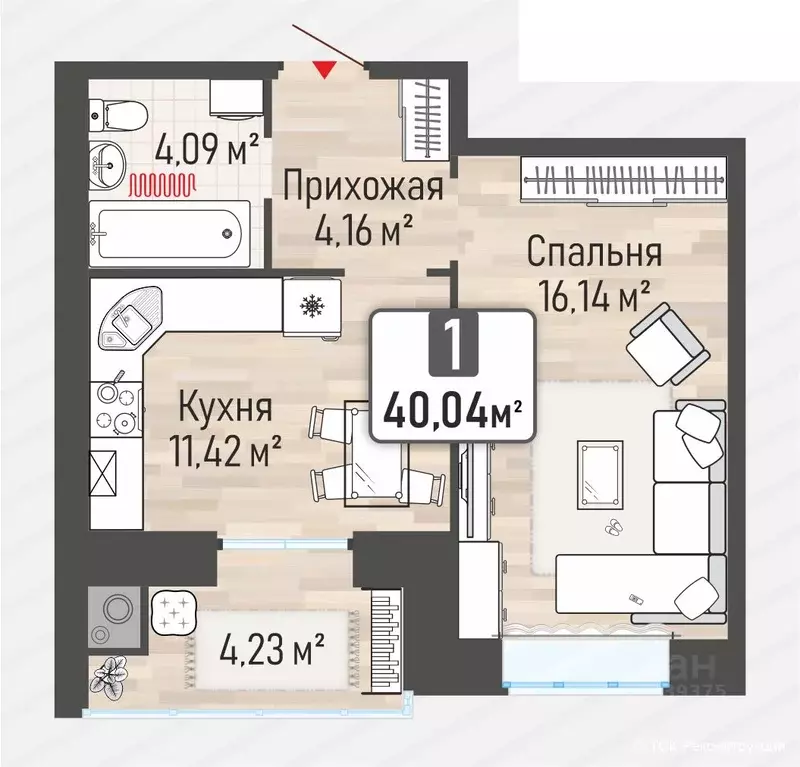 1-к кв. Рязанская область, Рыбное Мега жилой квартал,  (40.04 м) - Фото 0