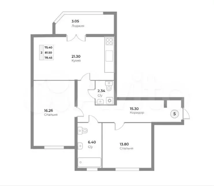 2-к. квартира, 78,4 м, 2/4 эт. - Фото 1