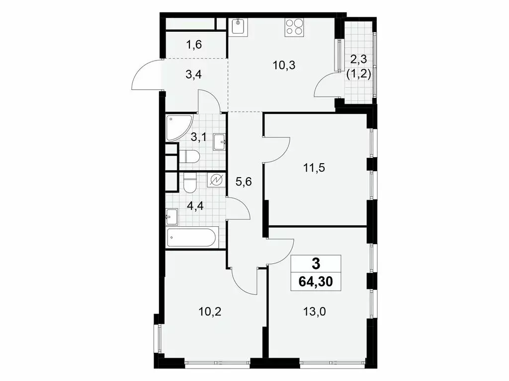 3-комнатная квартира: Москва, Бартеневская улица, 18к1 (64.3 м) - Фото 1