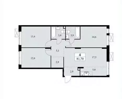Квартира, 4 комнаты, 81.7 м - Фото 0