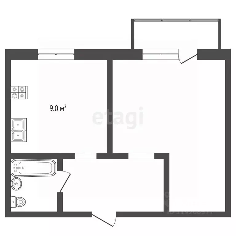 1-к кв. Воронежская область, Борисоглебск Третьяковская ул., 39А (31.2 ... - Фото 2
