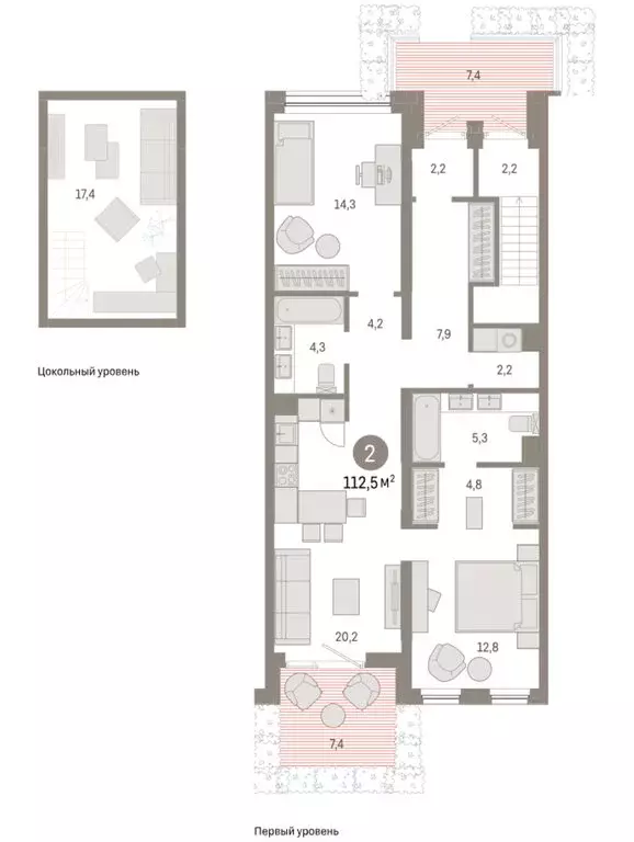 2-комнатная квартира: Тюмень, Мысовская улица, 26к1 (112.52 м) - Фото 1