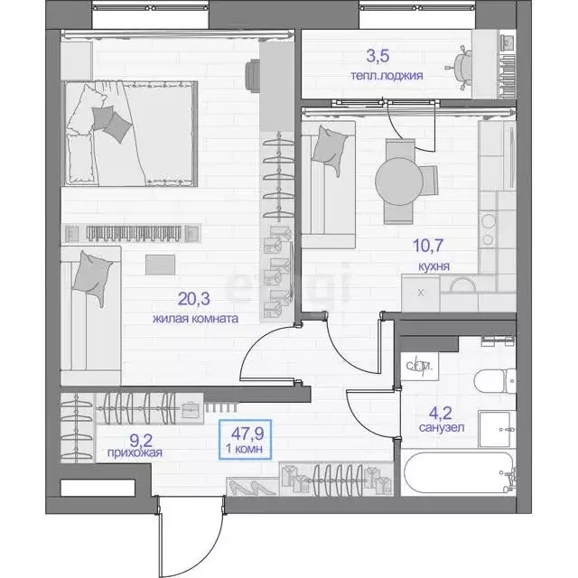 Продаётся 1-к квартира, 47.9 м - Фото 0