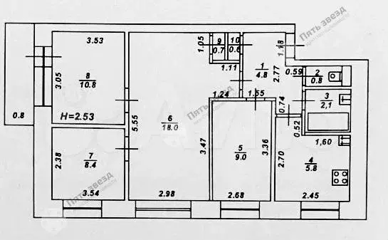 4-к. квартира, 61,8 м, 4/5 эт. - Фото 0