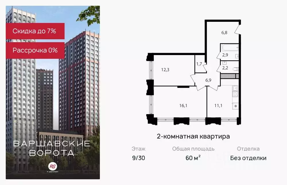 2-к кв. Москва Варшавские Ворота жилой комплекс, 1.6 (60.0 м) - Фото 0