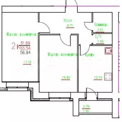 2-к. квартира, 55,5 м, 5/10 эт. - Фото 0