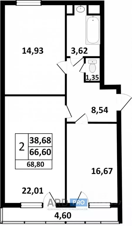 2-к кв. Санкт-Петербург Варшавская ул., 19к2 (66.6 м) - Фото 1