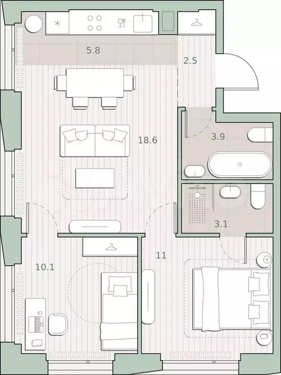 2-к. квартира, 55 м, 22/27 эт. - Фото 0