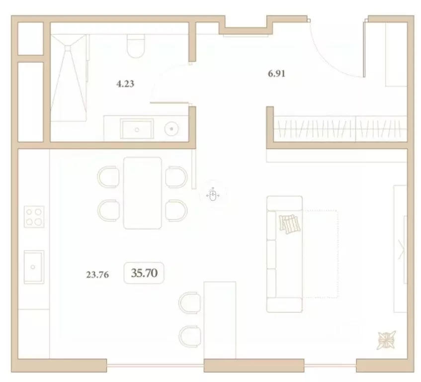 Студия Краснодарский край, Анапа ул. Толстого, 26 (35.7 м) - Фото 2