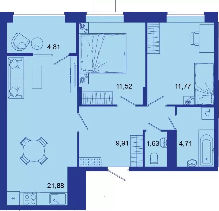 2-комнатная квартира: Брянск, Советская улица, 124 (66.4 м) - Фото 1