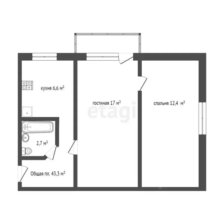 2-к кв. Севастополь ул. Дмитрия Ульянова, 16 (42.6 м) - Фото 1