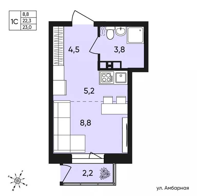 1-к кв. Пермский край, Пермь Белозерская ул., 30А (23.0 м) - Фото 0