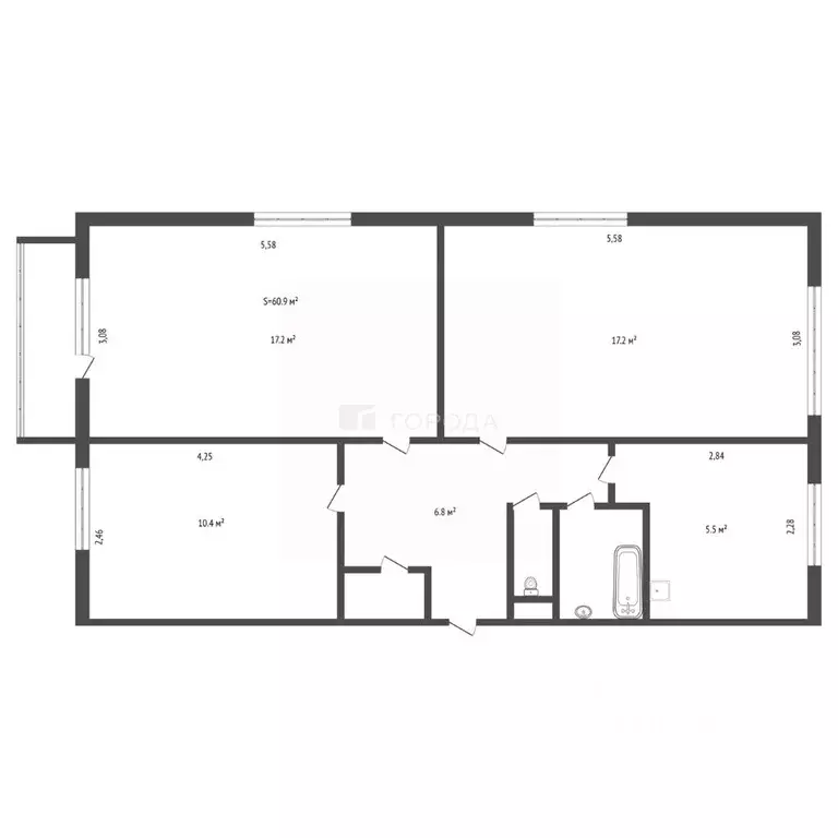 3-к кв. Алтайский край, Барнаул ул. Георгиева, 3 (60.9 м) - Фото 2