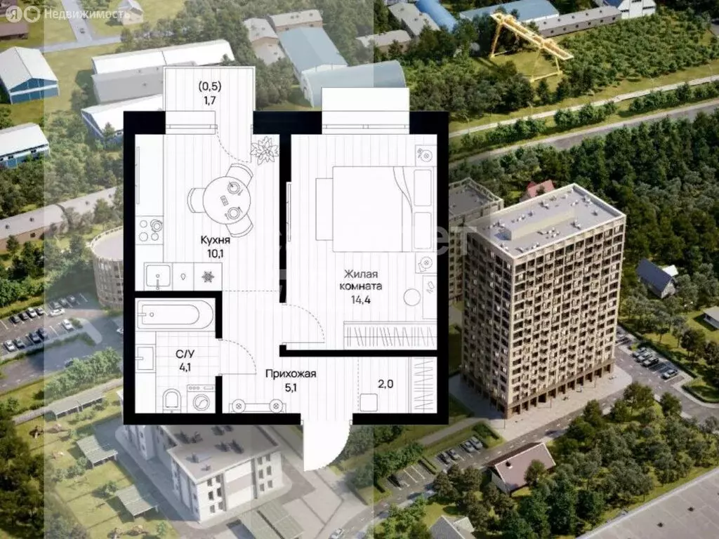 1-комнатная квартира: Благовещенск, Набережная улица, 44 (36.2 м) - Фото 1