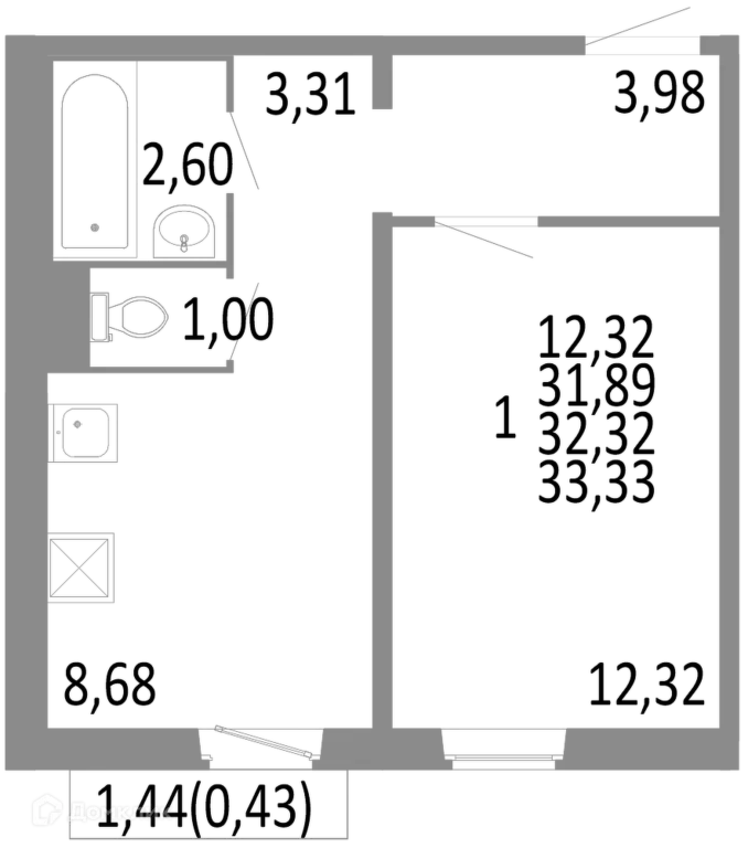 Продаётся 1-к квартира, 32.32 м - Фото 0