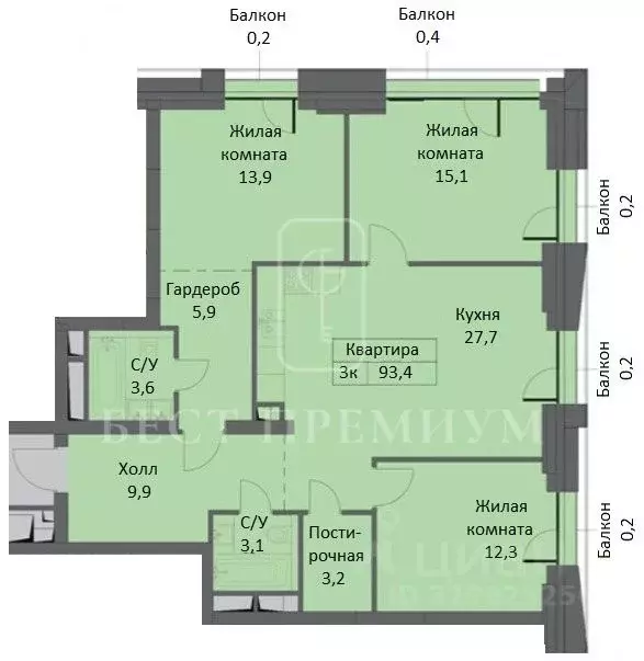 4-к кв. Москва Часовая ул., 32 (93.4 м) - Фото 1