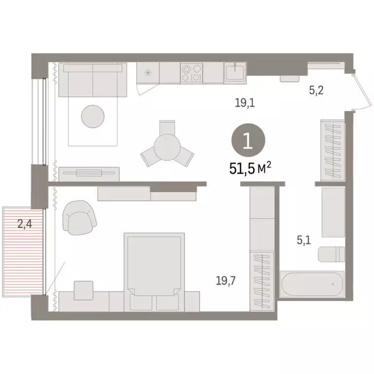 1-комнатная квартира: Тюмень, Краснооктябрьская улица, 4к3 (51.47 м) - Фото 1