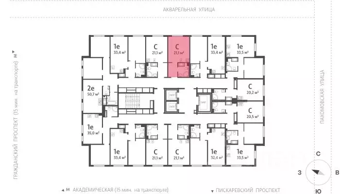 Студия Санкт-Петербург ул. Пахомовская, 16к1 (21.14 м) - Фото 1