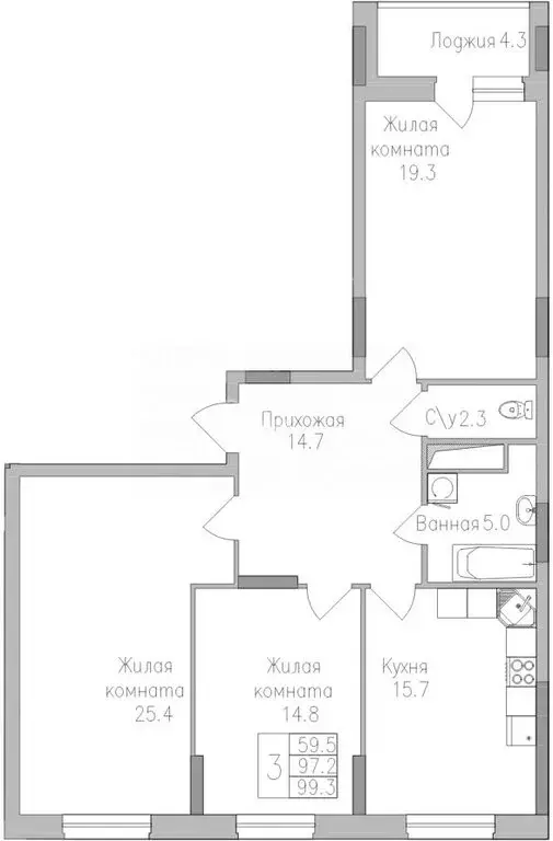 2-комнатная квартира: Липецк, ЖК Поколение (73.9 м) - Фото 0